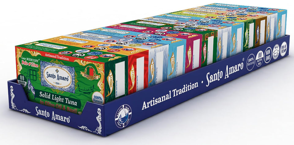 Santo Amaro tuna in olive oil with basil, ideal for salads and antipasti.