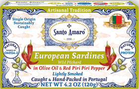 Santo Amaro sardines in olive oil with red piri piri, bold flavor for snacks
