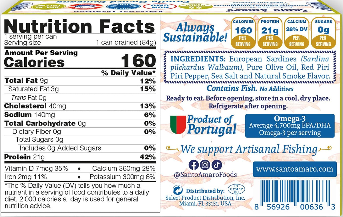 Santo Amaro sardines provide protein and omega-3 in every bite