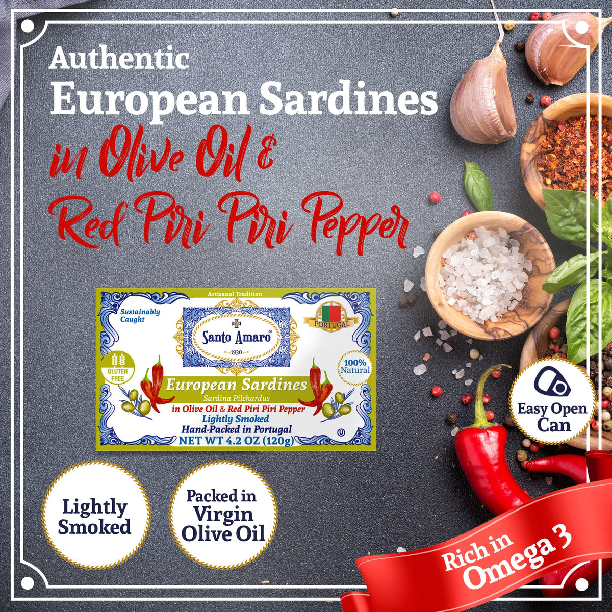 Santo Amaro wild-caught Portuguese sardines, ideal for salads and pasta