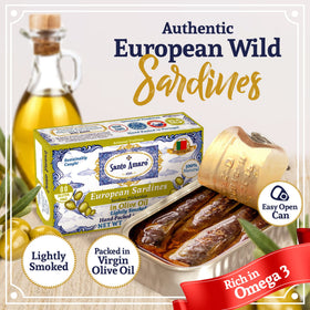 Santo Amaro wild-caught sardines on plate highlighting protein-rich seafood for salads.