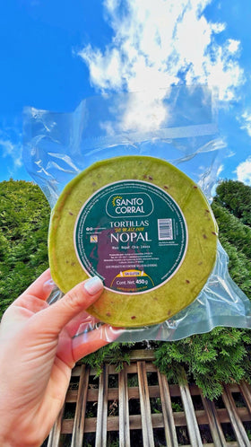 Santo Corral cactus tortillas pack-open, ready for quick meals.