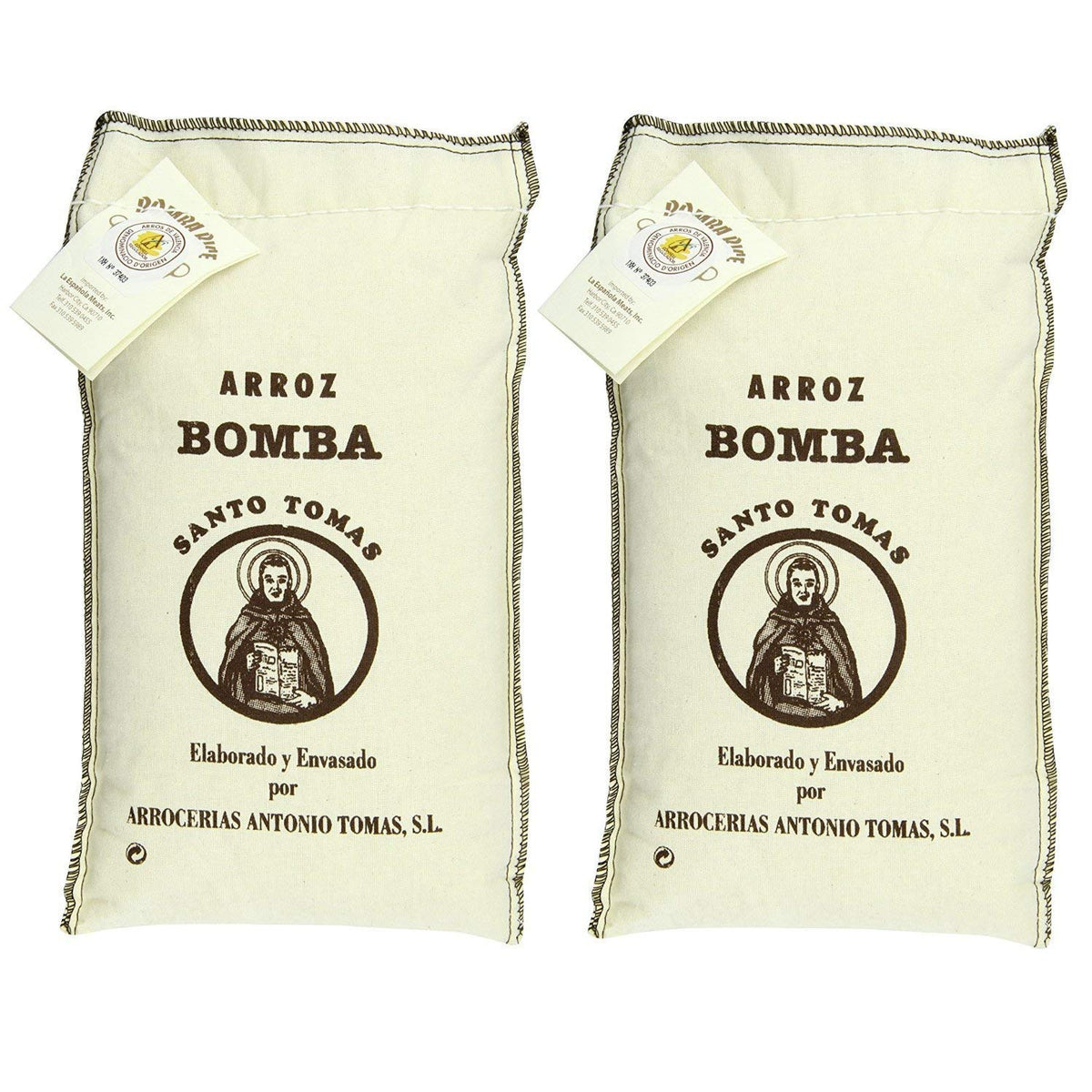 Santo Tomas Bomba Rice burlap sack packaging ideal for authentic paella preparation.