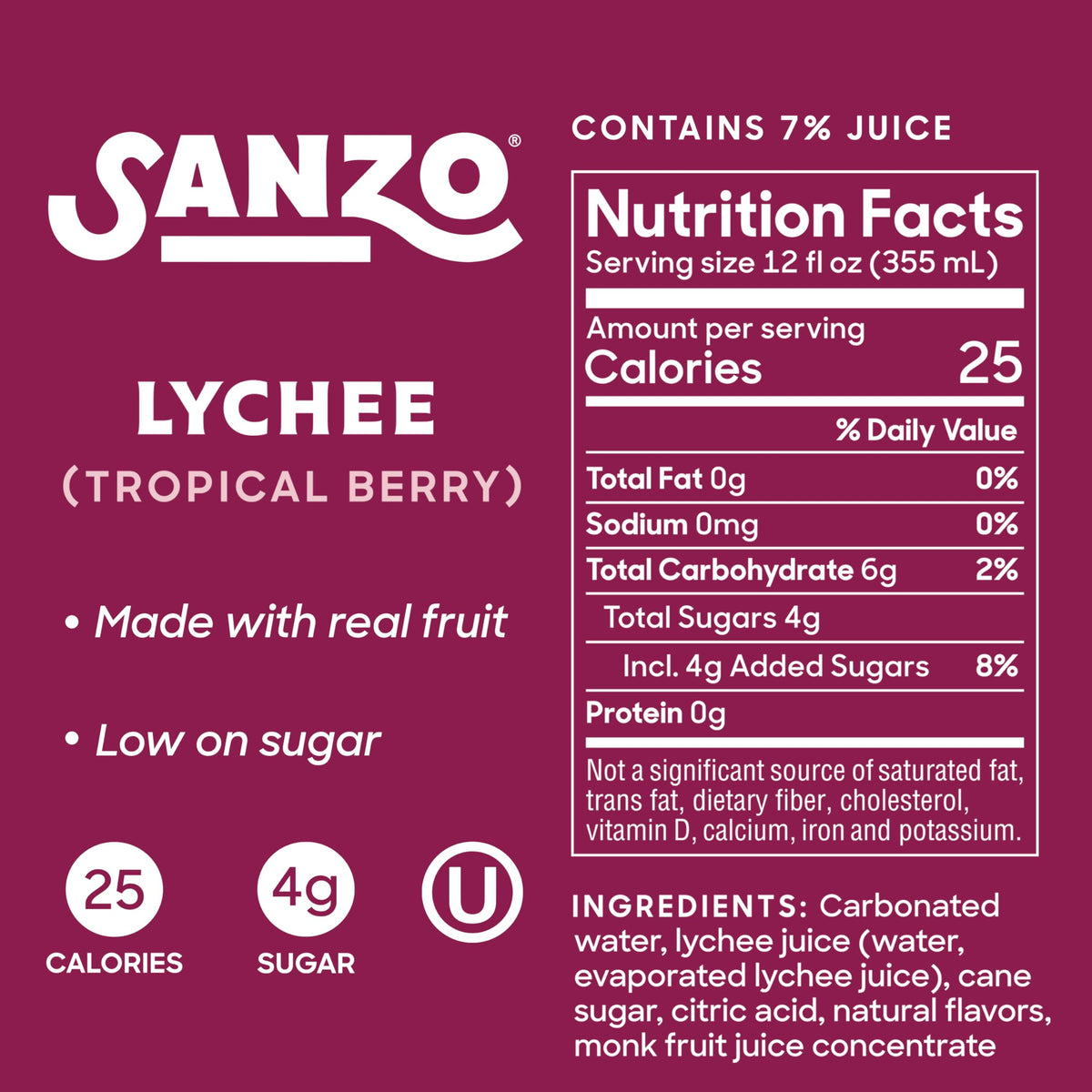 Sanzo Lychee can on table—convenient, zero-guilt refreshment for any moment.