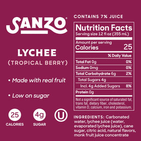 Sanzo Lychee can on table—convenient, zero-guilt refreshment for any moment.