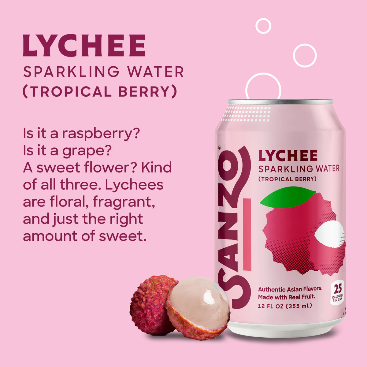 Sanzo Lychee glass refresh—crisp aroma and bold fruit flavor with every sip.