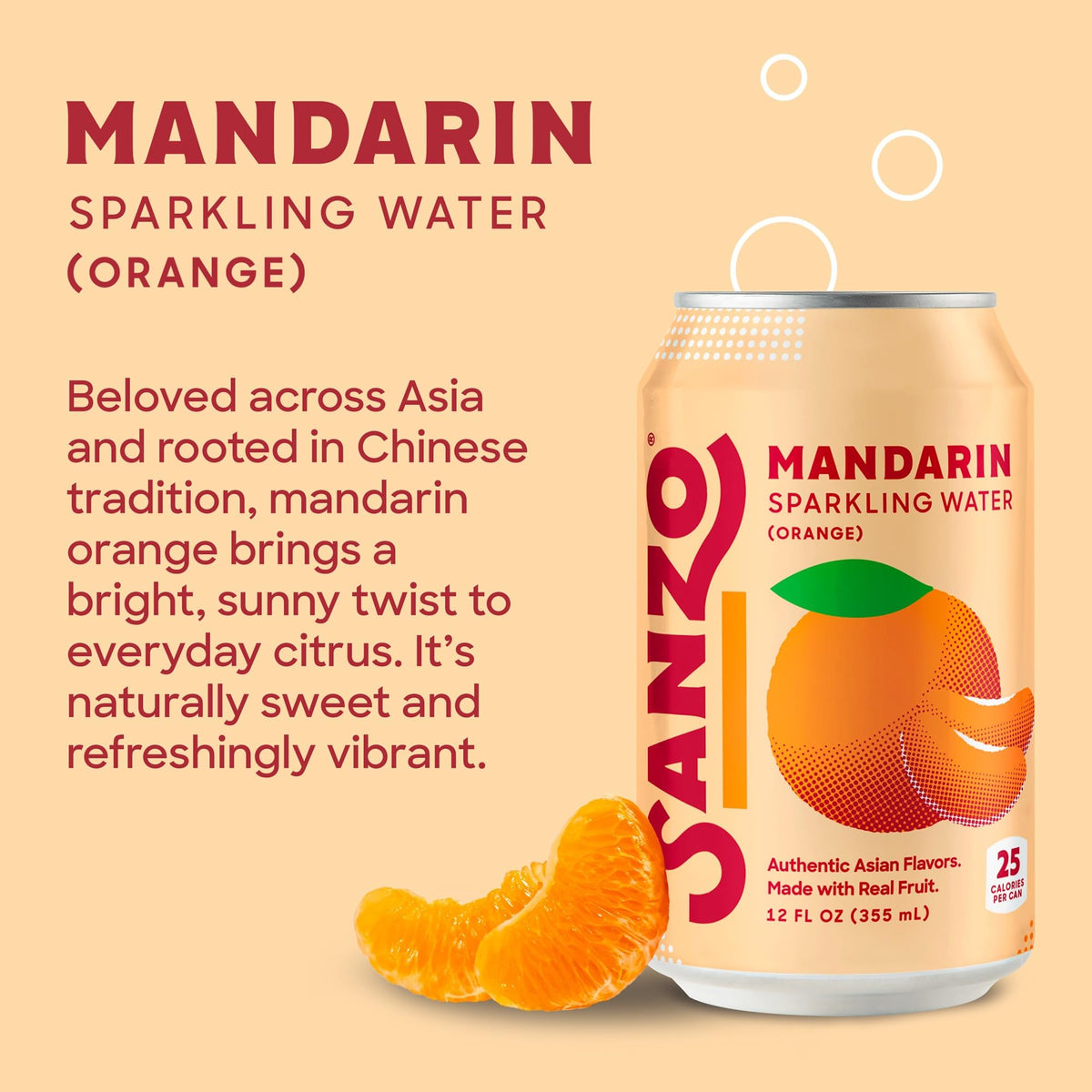 Sanzo Mandarin Orange sparkling water being poured—crisp aroma and lively fizz.