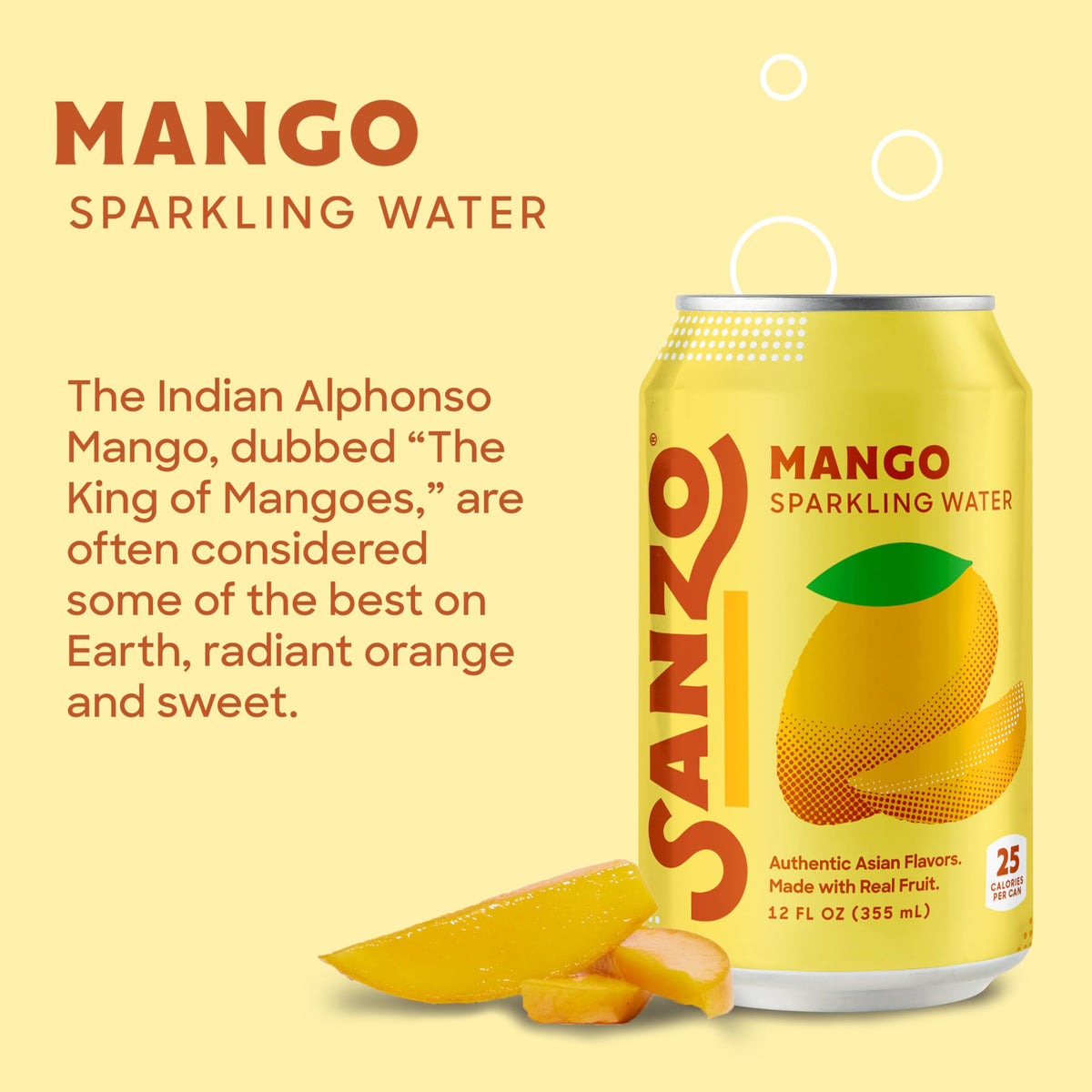 Sanzo Mango Sparkling Water glass with ice showcasing clean, fruity seltzer delight.