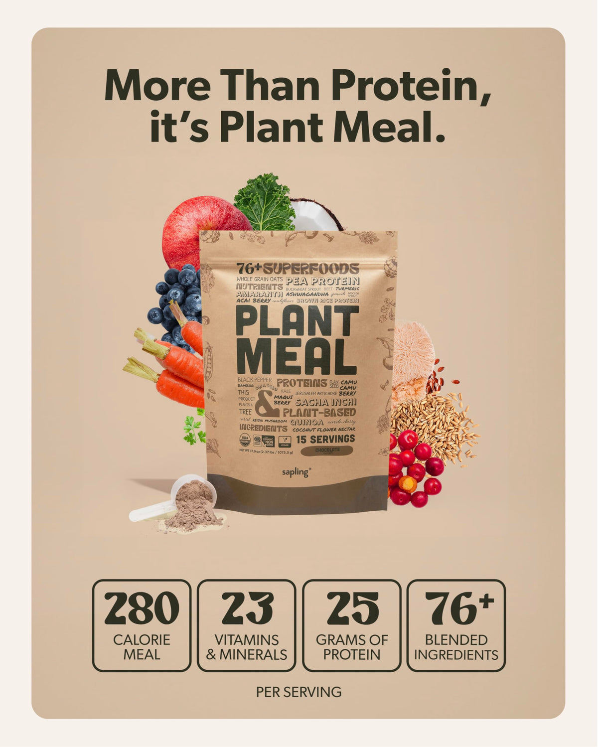 Pouring Sapling Plant Meal Chocolate shake into a glass