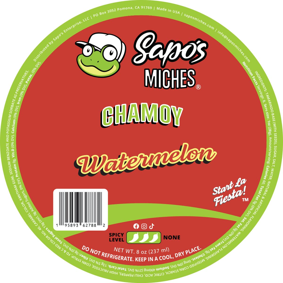 Sapo's Miches Watermelon chamoy bottle highlighting tamarind flavor for cocktails.