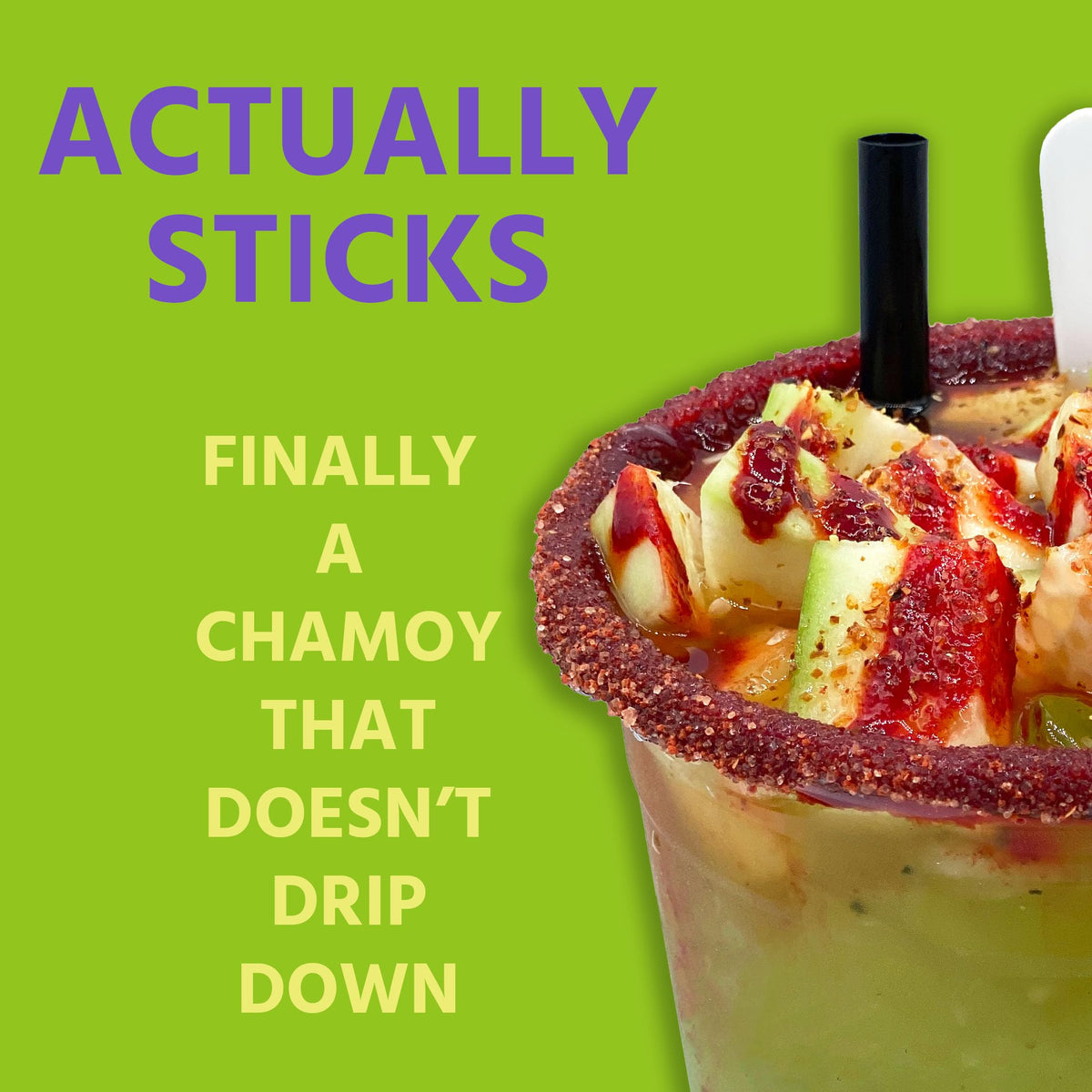 Sapo's Miches chamoy on fruit image suggests versatile snack and drink pairing.
