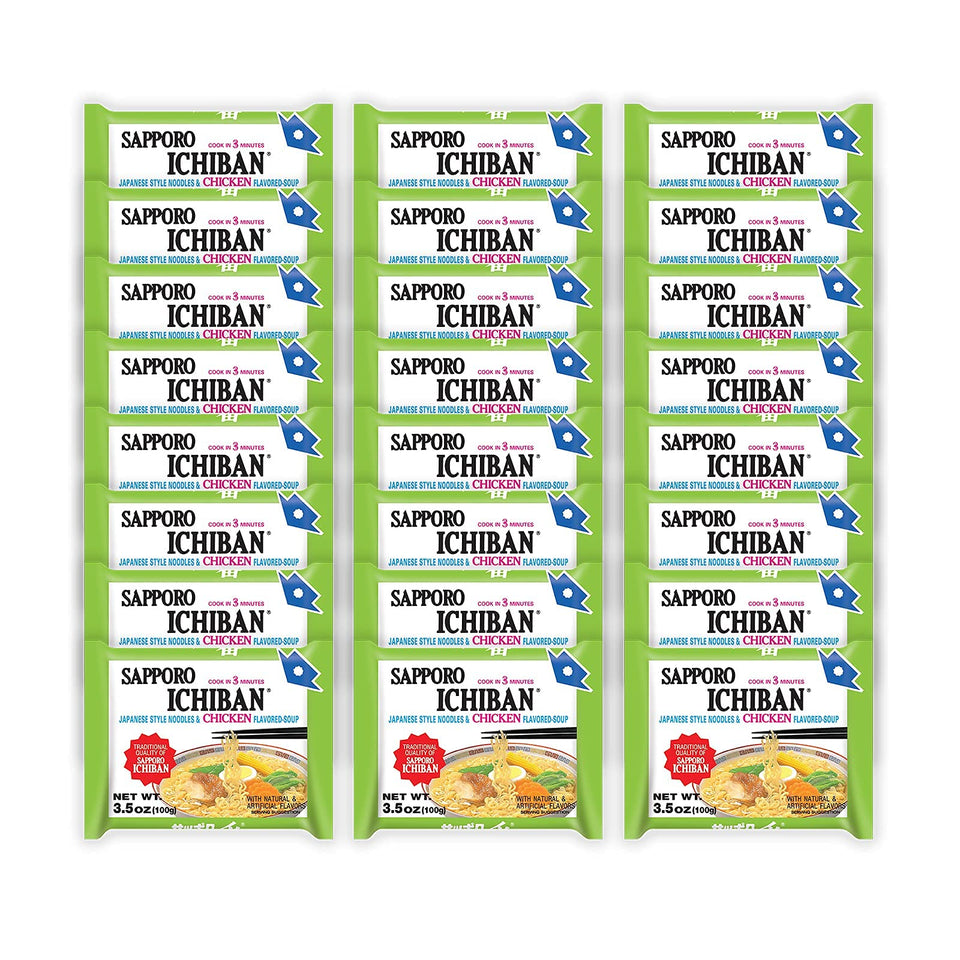 Sapporo Ichiban chicken noodles packaging shown for quick family meals.