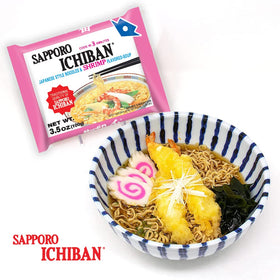 Sapporo Ichiban shrimp flavor ramen ready in a steaming bowl