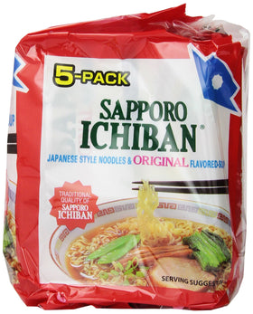 Stickerless packaging of Sapporo Ichiban ramen for easy storage.
