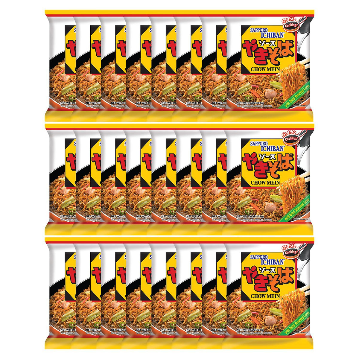 Sapporo Ichiban Yakisoba pouch front shows authentic flavor and quick preparation.