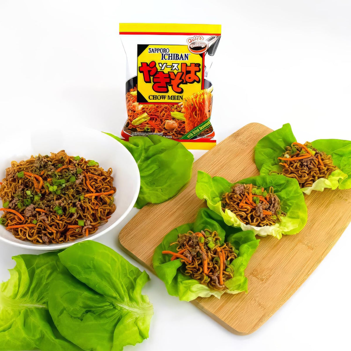 Sapporo Ichiban Yakisoba served with chopsticks for a simple meal idea.