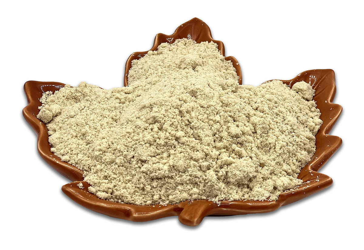 Sapsquatch Organic Maple Sugar granules close-up highlighting crystal clarity for toppings.