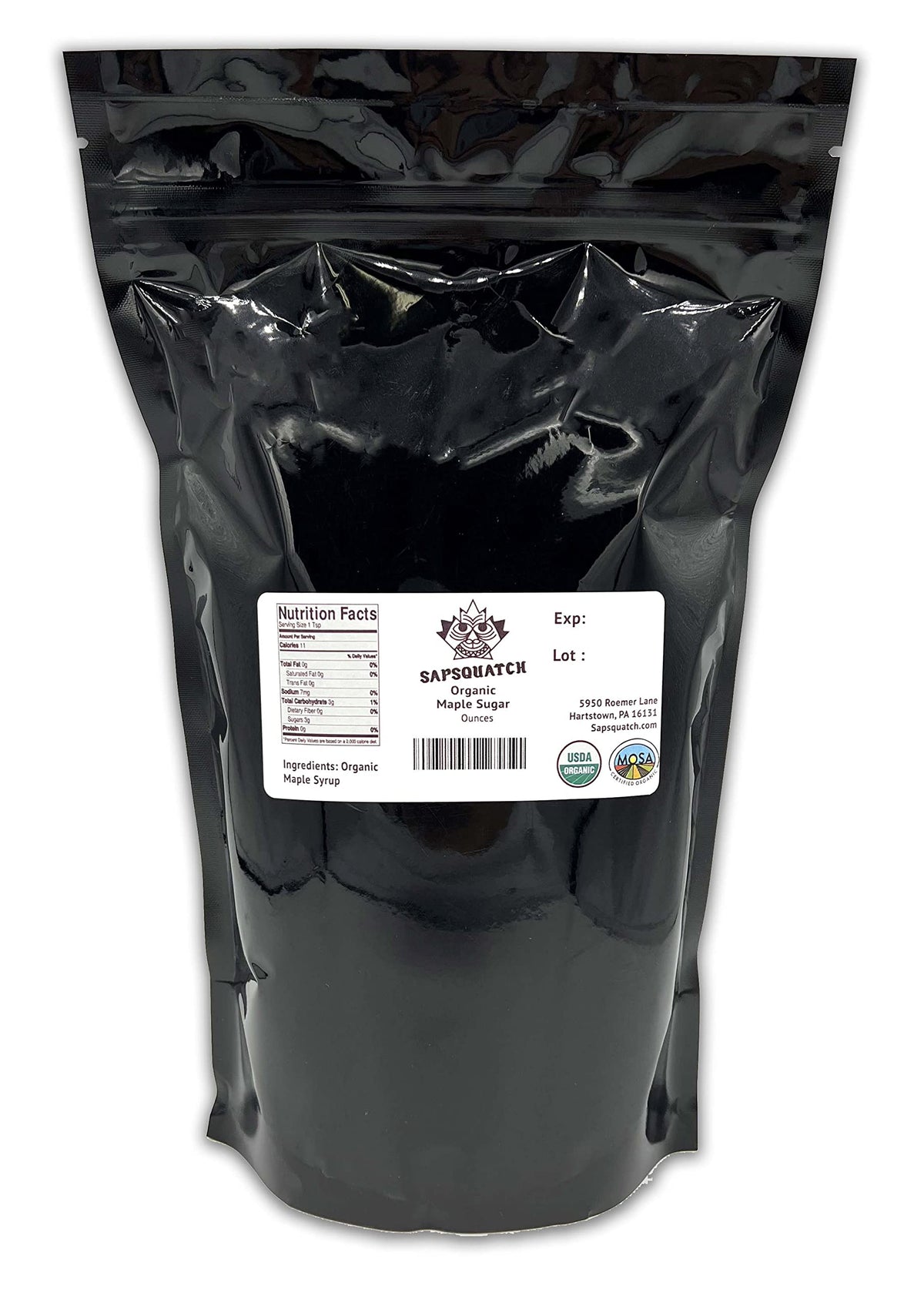 Sapsquatch Organic Maple Sugar pours smoothly for coffee sweetening.