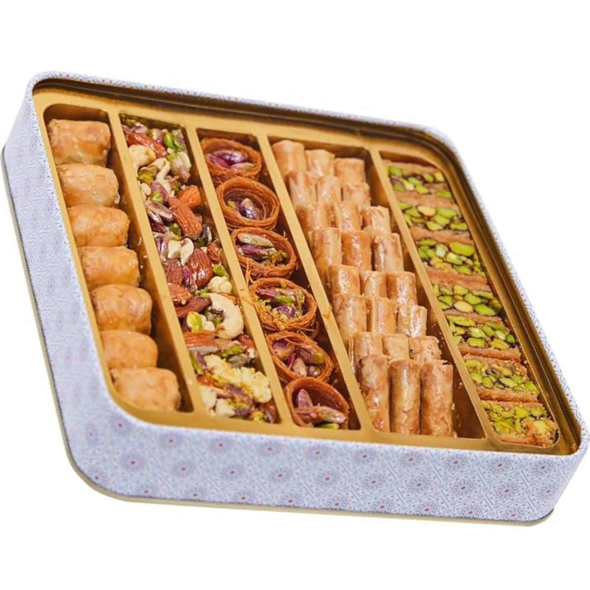 Sarah's Candy Factory assorted baklava collection highlights nut fillings and flaky pastry.