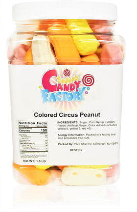 Sarah's Candy Factory assorted circus peanuts in a jar, colorful chewy nostalgia for gatherings.