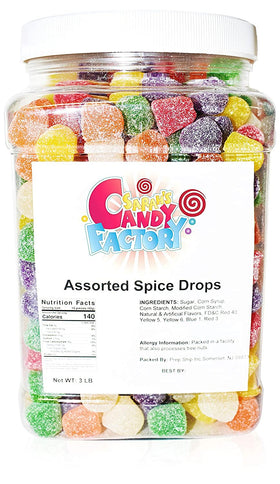 Sarah's Candy Factory assorted spice drops jar, front view, perfect for gifting.
