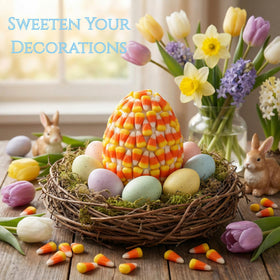 Sarah's Candy Factory colorful candy corn bulk display for parties