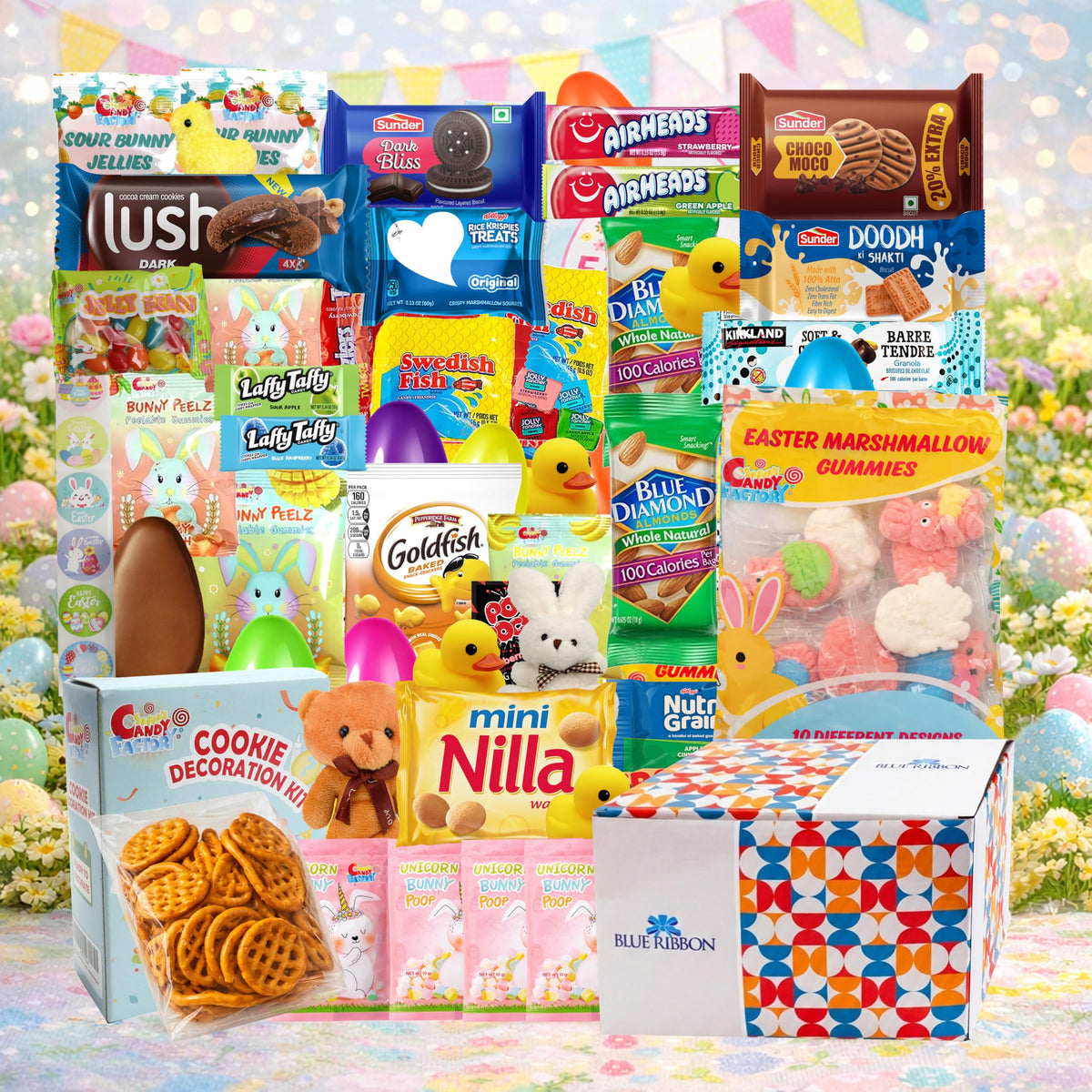 Sarah's Candy Factory cookies and candies assortment, colorful snacks for celebrations.