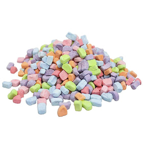 Close-up of Sarah's Candy Factory resealable bag with rainbow marshmallow bits.