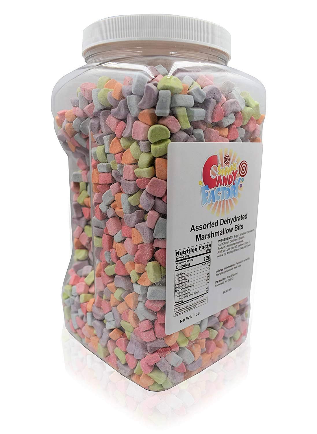 Sarah's Candy Factory colorful marshmallow bits close-up showing texture and color.