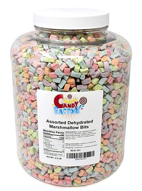 Sarah's Candy Factory multicolor dehydrated marshmallows, ideal as a fun garnish on desserts.
