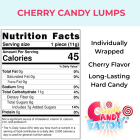 Sarahs Candy Factory cherry lumps bold flavor in jumbo size.