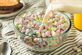 Sarah's Candy Factory marshmallow bits on cereals and hot chocolate.