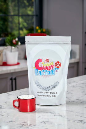 Vanilla mini marshmallow bits sprinkled on cereal for a tasty crunch