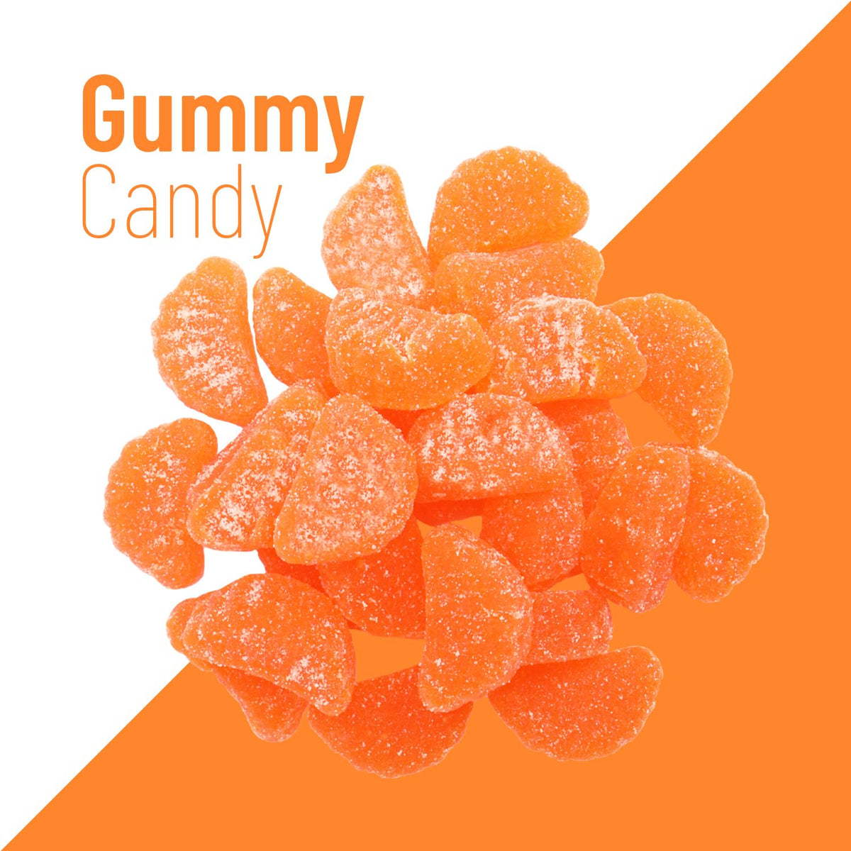 Sarah's Candy Factory orange slices gummies closeup with sugared coating and chewy texture