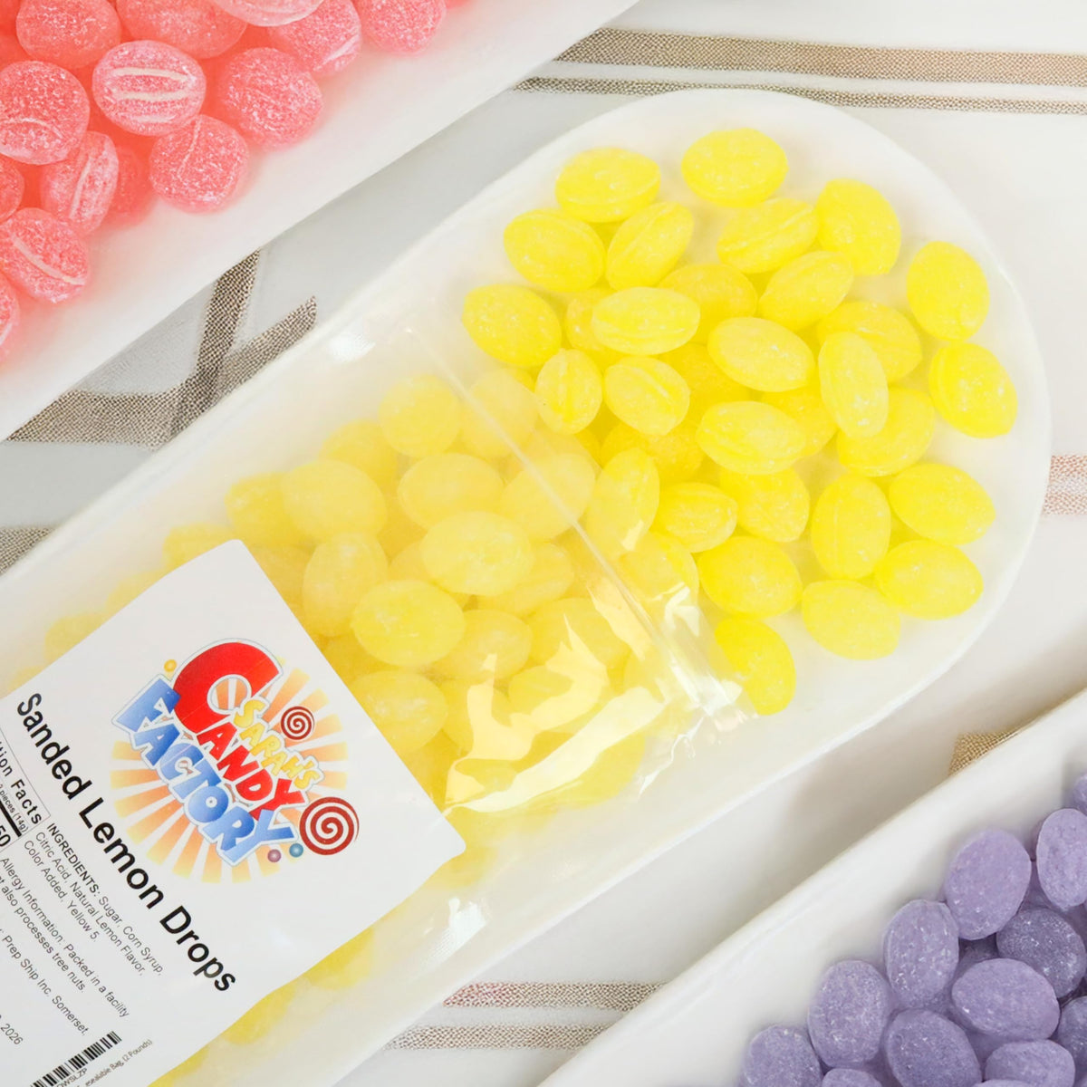 Sarah's Candy Factory resealable bag photo highlighting freshness for home and work snacking.