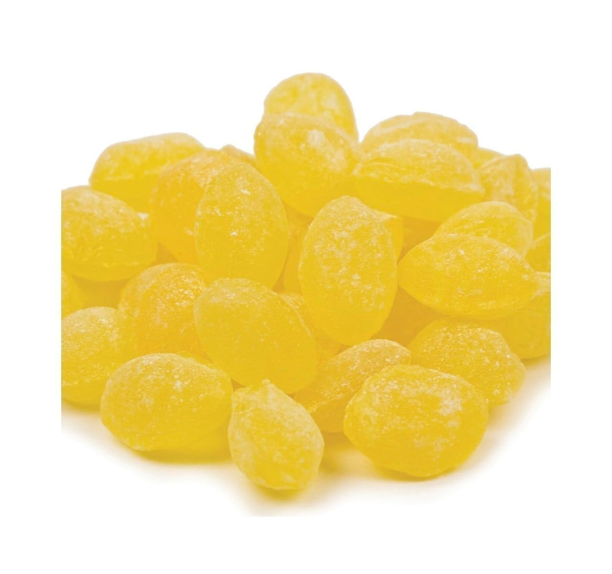 Closeup of Sarah's Candy Factory Sanded Lemon Drops showing sugar-dusted texture