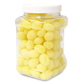 Sarah's Candy Factory sanded lemon drops jar displayed for convenient snacking.