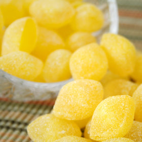 Label of Sarah's Candy Factory sanded lemon drops showing gluten-free note.