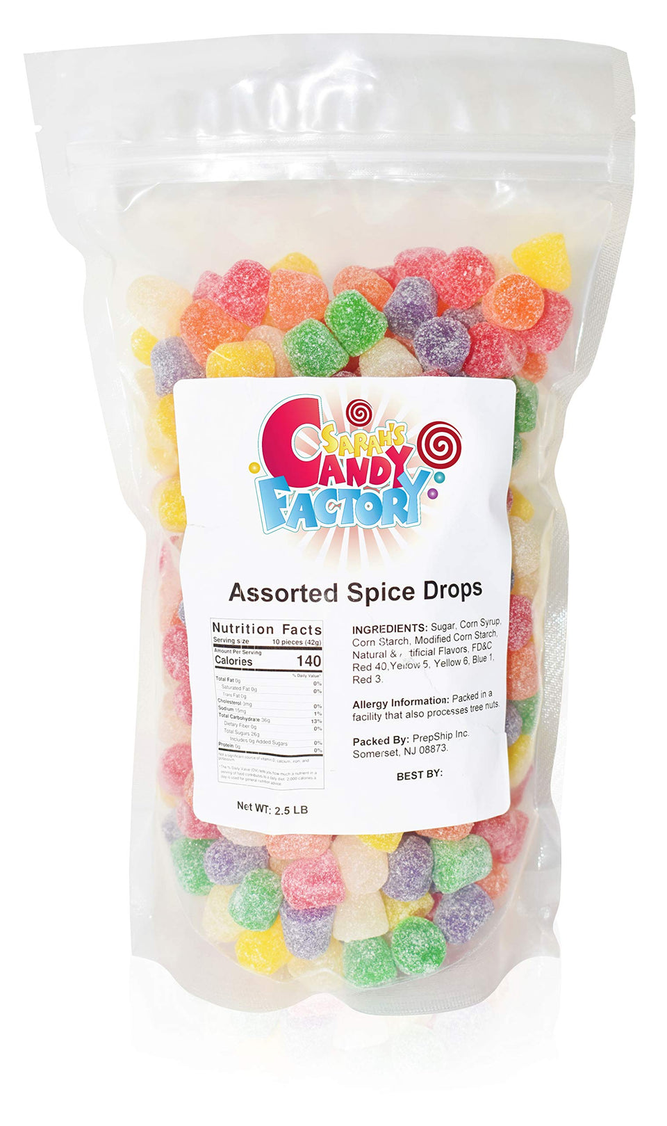 Sarah's Candy Factory spice drops in resealable bag for convenient sharing.