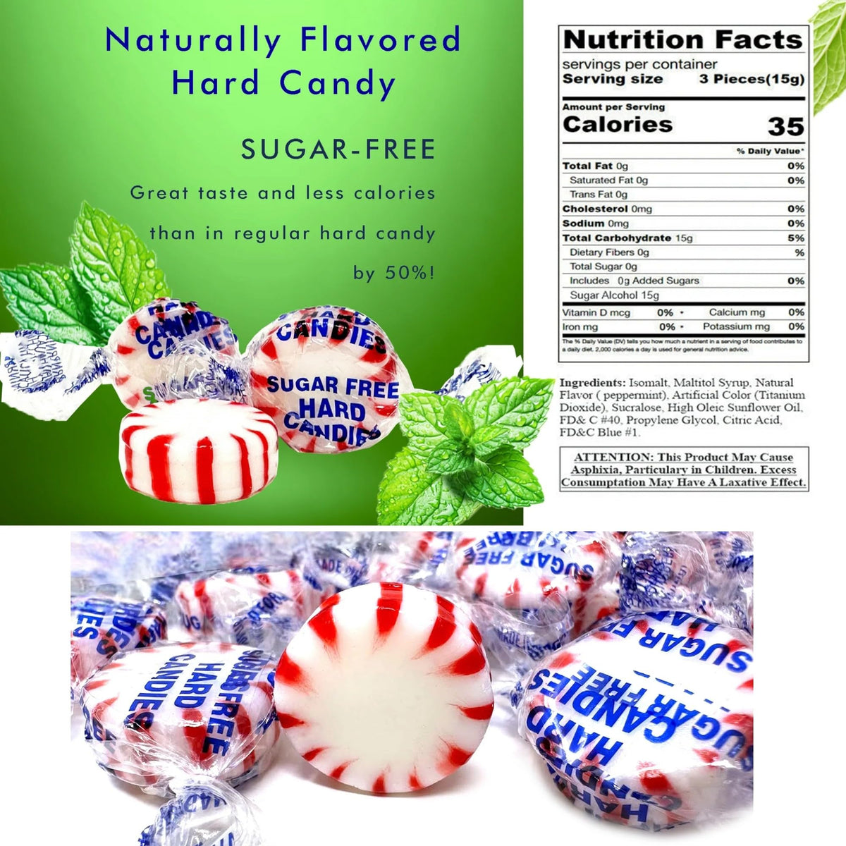 Sarah's Candy Factory resealable bag keeps peppermint mints fresh for on-the-go enjoyment.