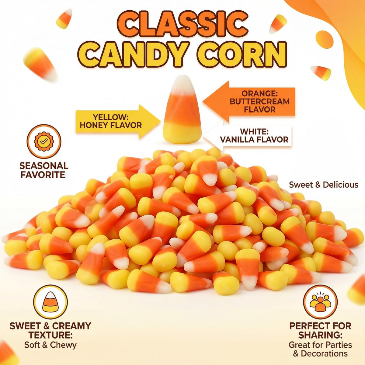 Sarah's Candy Factory thanksgiving decor with colorful candy corn