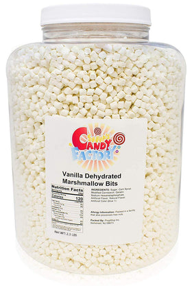 Sarah's Candy Factory vanilla mini marshmallow bits in a jar for hot cocoa