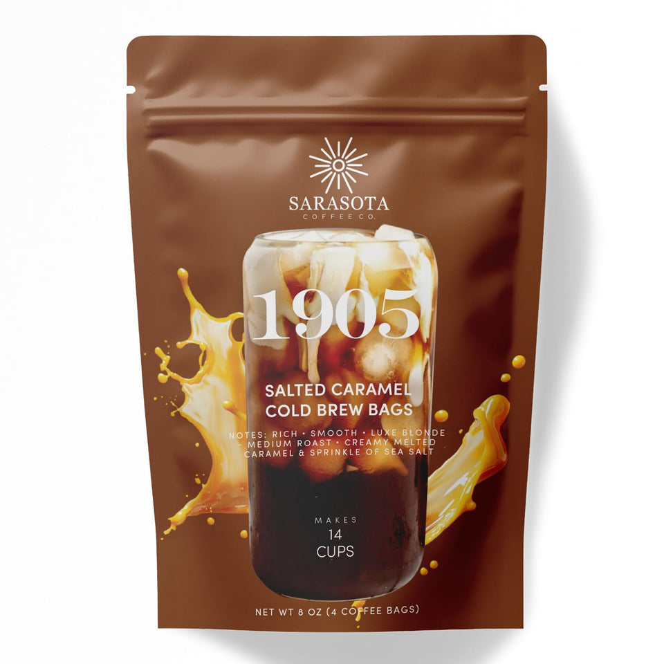 Sarasota 1905 Cold Brew Bags package front for easy overnight brew.