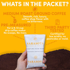 Bulk coffee packets with 1.5 oz portions, close-up for freshness and control.