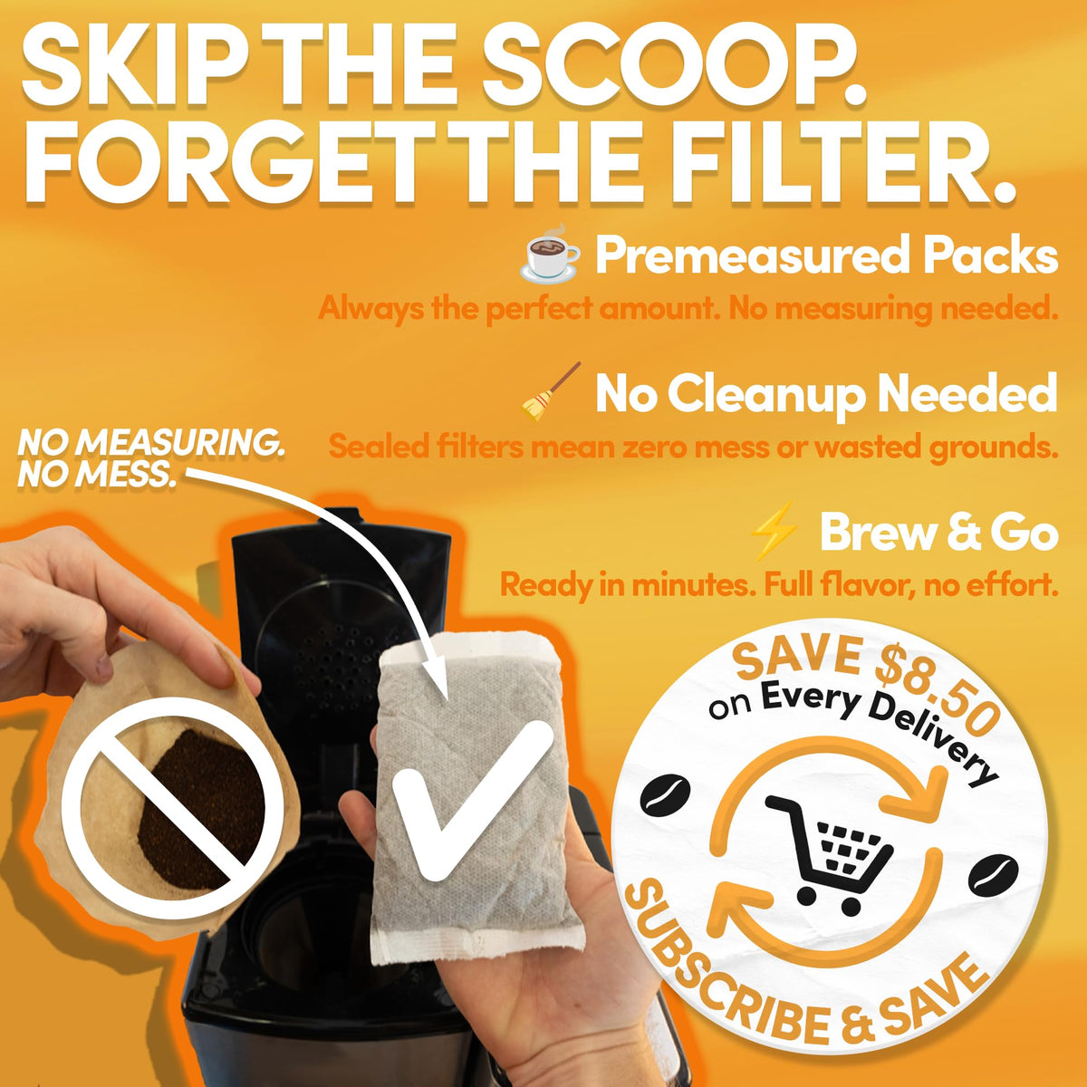 Sarasota filter packs in hand, mess-free and premeasured for quick brewing