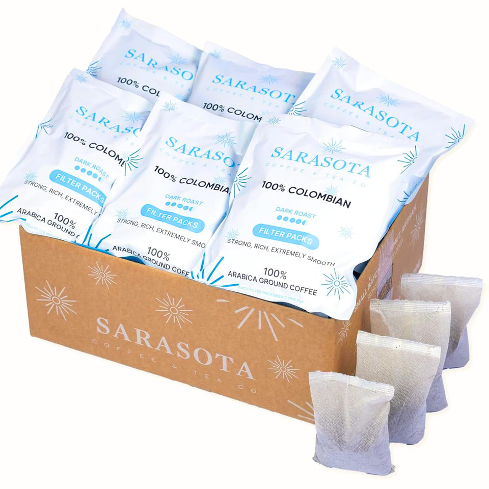 Sarasota Coffee and Tea Co 100% Colombian dark roast filter packs for 10–12 cup brewers