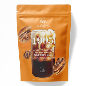 Sarasota 1905 cold brew bags close-up show rich blonde roast and convenient pre-filled packs.