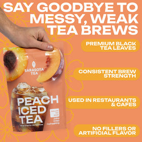 Sarasota peach tea bags compatible with hot brew, cold brew, and sun tea