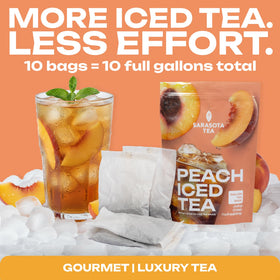 Sarasota peach iced tea bags offer easy, mess-free batch brewing