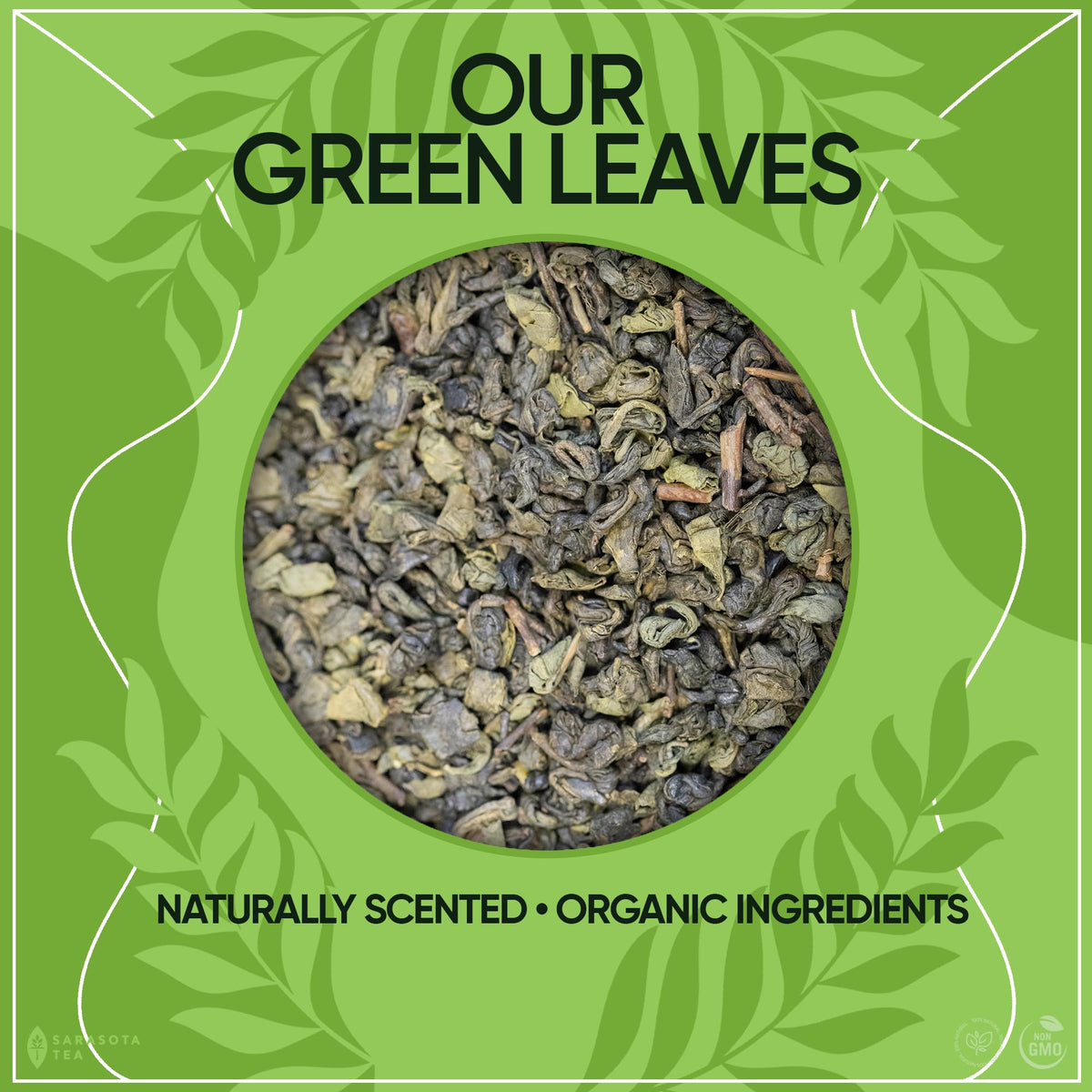 Sarasota Organic Gunpowder Green Tea packaging designed for freshness.